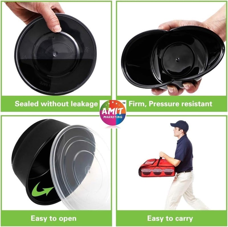 Amit Marketing Round Disposable Food Container with Air-Tight Lid | Leak-Resistant Meal Prep Box | Freezer & Dishwasher Safe | Reusable Containers for Takeaway & Food Storage - Black, 100ml(50Pcs) - Image 2