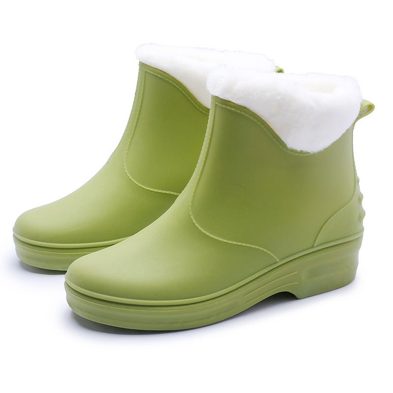 Low-Top Rain Shoes Women Fashion Adult Outdoor Waterproof Shoes Kitchen Short Tube Working Water Shoes Warm Non-Slip Rubber Shoes Women - Image 1