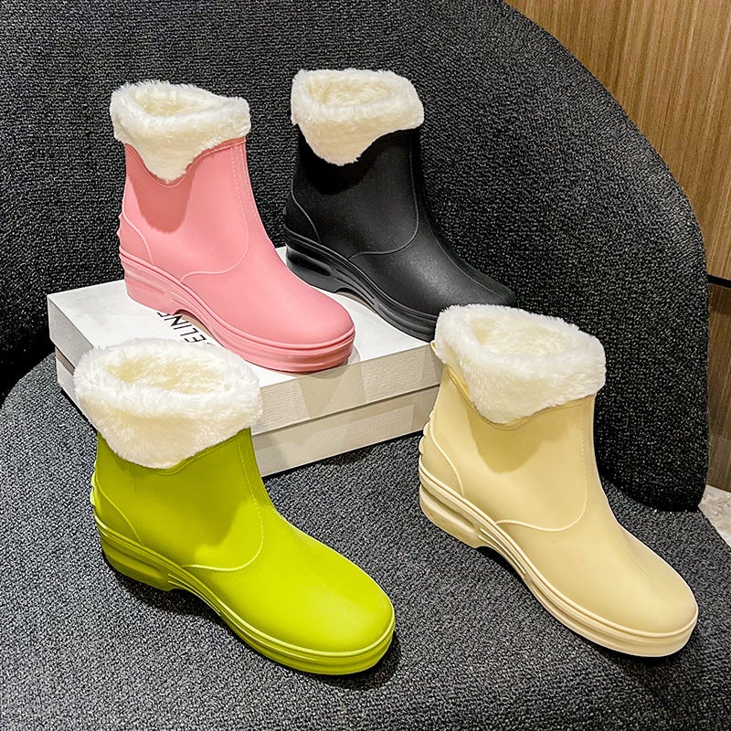 Low-Top Rain Shoes Women Fashion Adult Outdoor Waterproof Shoes Kitchen Short Tube Working Water Shoes Warm Non-Slip Rubber Shoes Women - Image 3