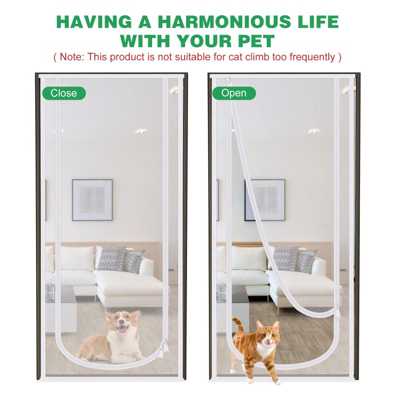 Mypin Reinforced Cat Screen Door, 35.5X82â€ Heavy Duty Pets Proof Screen Door with Bilateral Zipper, Prevent Dogs Cats Running Out from Home, Bedroom, Living Room, Kitchen Patio Doo - Image 5
