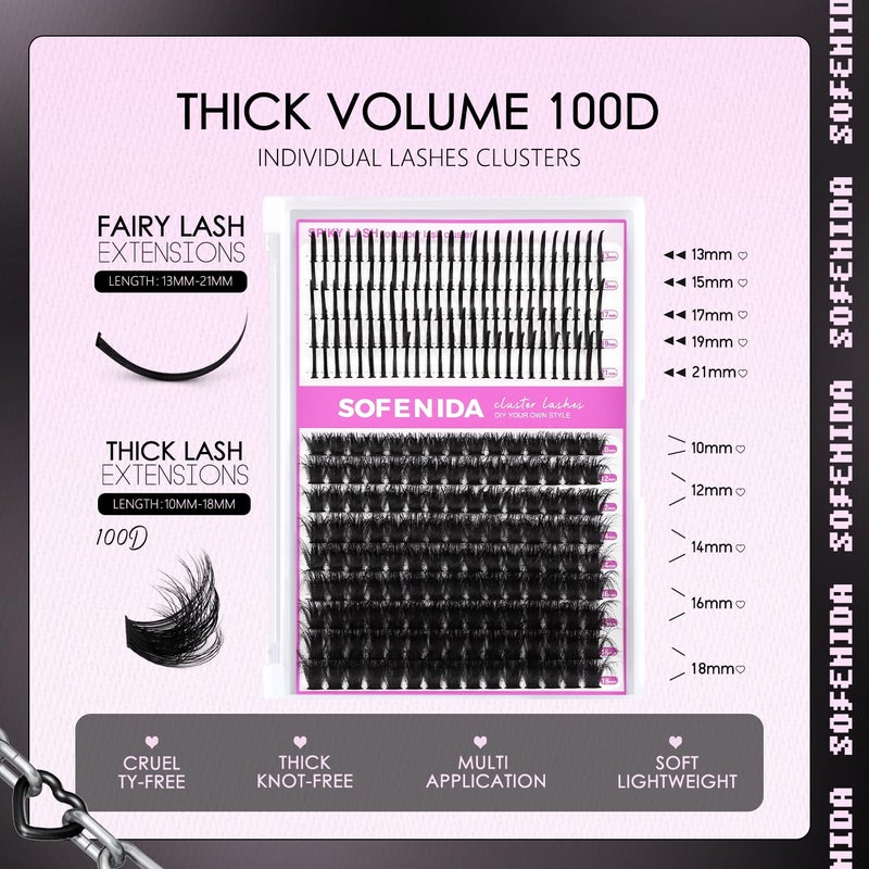 SOFENIDA Lash Clusters Thick Lash Cluster with Lash Spikes 13-21MM Eyelash Clusters Thick Volume DIY Fairy Spiky Lash Extension Manga Lash Clusters Volume Cluster Lashes by SOFENIDA(100D-10-18MM) - Image 5