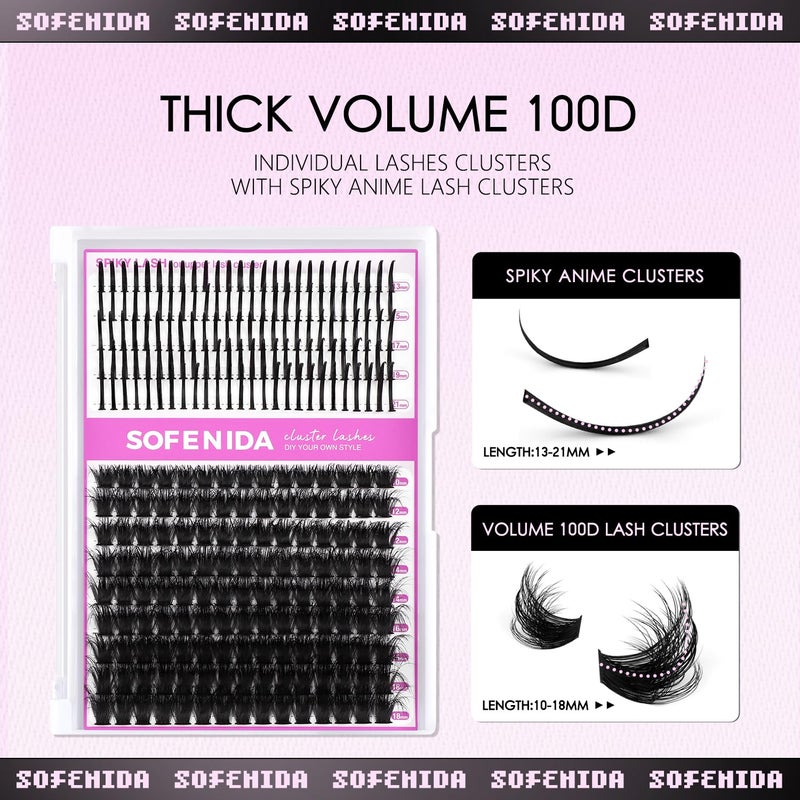 SOFENIDA Lash Clusters Thick Lash Cluster with Lash Spikes 13-21MM Eyelash Clusters Thick Volume DIY Fairy Spiky Lash Extension Manga Lash Clusters Volume Cluster Lashes by SOFENIDA(100D-10-18MM) - Image 2