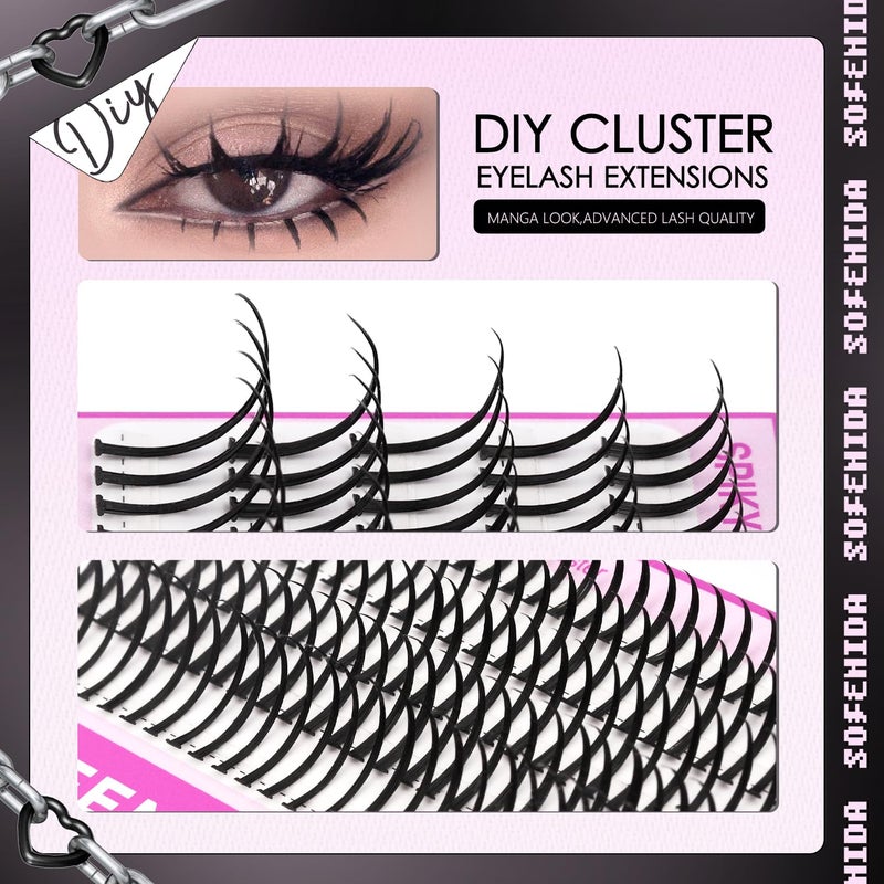 SOFENIDA Lash Clusters Thick Lash Cluster with Lash Spikes 13-21MM Eyelash Clusters Thick Volume DIY Fairy Spiky Lash Extension Manga Lash Clusters Volume Cluster Lashes by SOFENIDA(100D-10-18MM) - Image 4