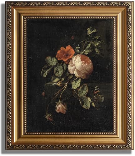 ASTRDECOR Framed Canvas Wall Art of Vintage Flower Floral Rose Retro Picture Paintings Botanical Floral Wall Artwork Victorian Picture Framed Prints for Living Room Gallery Decor 9x12 - Image 1