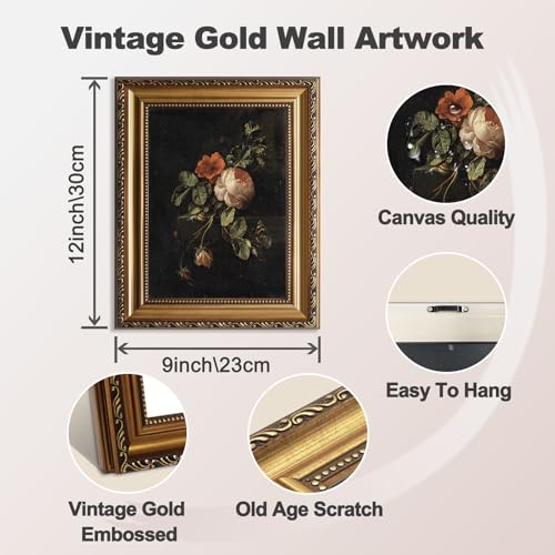 ASTRDECOR Framed Canvas Wall Art of Vintage Flower Floral Rose Retro Picture Paintings Botanical Floral Wall Artwork Victorian Picture Framed Prints for Living Room Gallery Decor 9x12 - Image 3