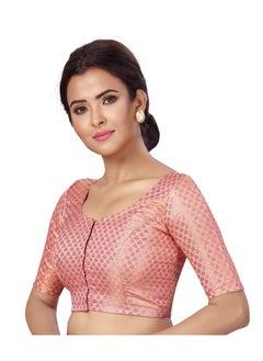 Studio Shringaar Studio Shringaar Women's Readymade Brocade Saree Blouse with Elbow Length Sleeves (2157-Light Pink, 38)  - Image 2