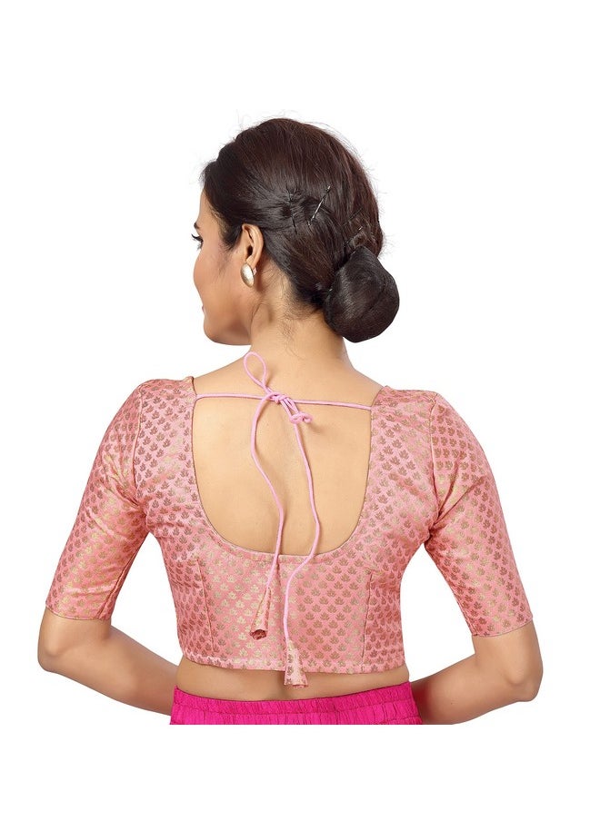 Studio Shringaar Women's Readymade Brocade Saree Blouse with Elbow Length Sleeves (2157-Light Pink, 38) - pzsku/ZC664AA719E3252361D78Z/45/_/1737806372/4448757a-b731-422f-b420-a8a0186d085f