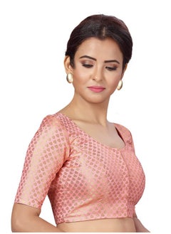 Studio Shringaar Studio Shringaar Women's Readymade Brocade Saree Blouse with Elbow Length Sleeves (2157-Light Pink, 38)  - Image 3
