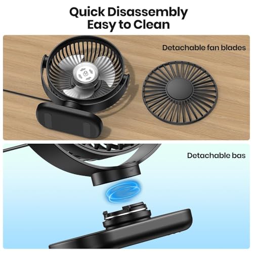 TOPK USB Portable Fan 5.9 Inch Small Table Fan with 3 Speed Settings, 360° Adjustable Head, Detachable & Washable, Mini Desk Standing Fan for Home, Kitchen, Office, Library (Black) - Image 4