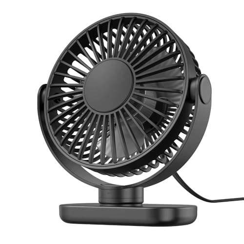 TOPK USB Portable Fan 5.9 Inch Small Table Fan with 3 Speed Settings, 360° Adjustable Head, Detachable & Washable, Mini Desk Standing Fan for Home, Kitchen, Office, Library (Black) - Image 1