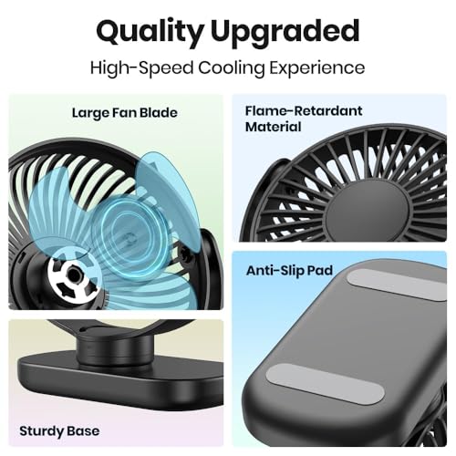 TOPK USB Portable Fan 5.9 Inch Small Table Fan with 3 Speed Settings, 360° Adjustable Head, Detachable & Washable, Mini Desk Standing Fan for Home, Kitchen, Office, Library (Black) - Image 2