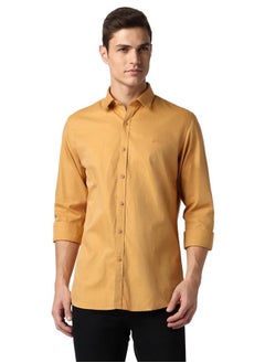 Peter England Peter England Men's Slim Fit Full Sleeve Branded Casual Shirt | 100% Cotton | Premium Twill Weave Brown  - Image 1