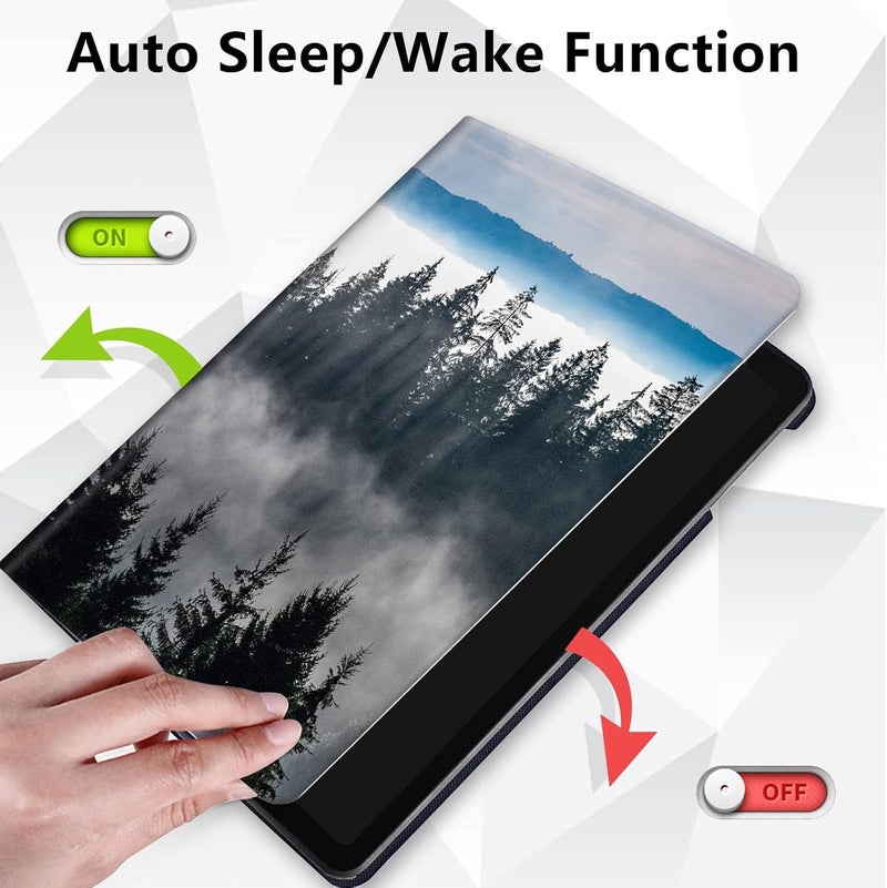 غلاف لجهاز All-New Fire 7 Tablet، مقاس 7 بوصة الإصدار الثاني عشر (إصدار 2022)، حامل قابل للطي ودوران 360 درجة + تعديل متعدد الزوايا، مع وظيفة النوم/الإيقاظ التلقائي لجهاز Amazon fire 7 Tablet، تصميم Nature Mountain Forest - Image 4