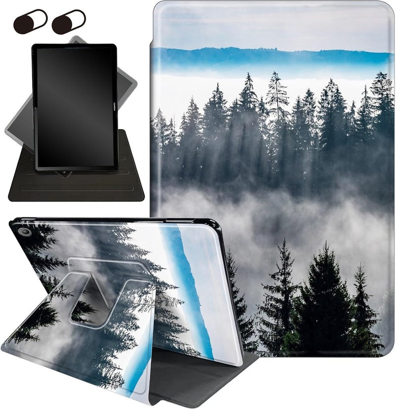 غلاف لجهاز All-New Fire 7 Tablet، مقاس 7 بوصة الإصدار الثاني عشر (إصدار 2022)، حامل قابل للطي ودوران 360 درجة + تعديل متعدد الزوايا، مع وظيفة النوم/الإيقاظ التلقائي لجهاز Amazon fire 7 Tablet، تصميم Nature Mountain Forest - Image 1