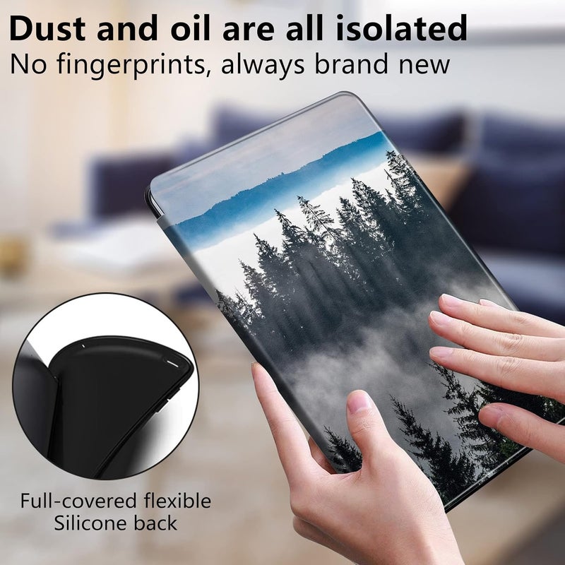 غلاف لجهاز All-New Fire 7 Tablet، مقاس 7 بوصة الإصدار الثاني عشر (إصدار 2022)، حامل قابل للطي ودوران 360 درجة + تعديل متعدد الزوايا، مع وظيفة النوم/الإيقاظ التلقائي لجهاز Amazon fire 7 Tablet، تصميم Nature Mountain Forest - Image 5