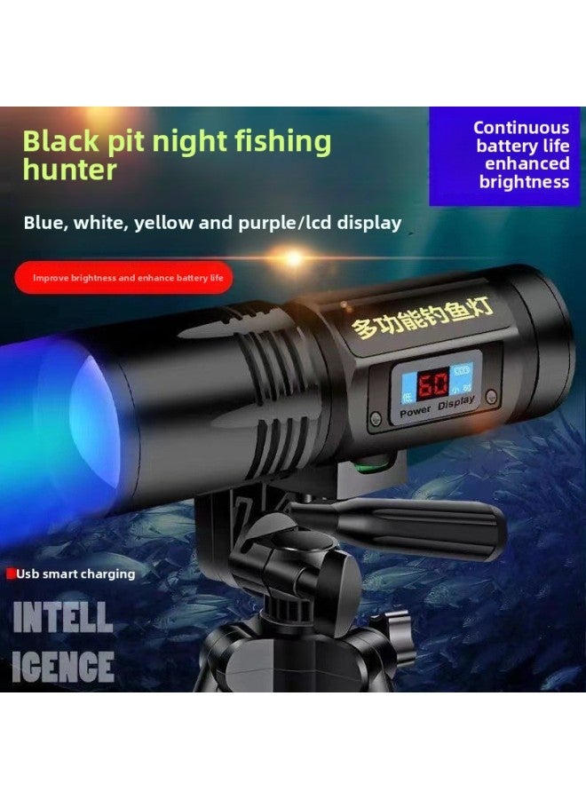 إسكدنيا Four-light Source Zoom Fishing Lamp Purple Light Fishing Lamp Charged Display Strong Light Flashlight Charging High-power Night Fishing Lamp 99-Color:No. 1 Black Eagle Four Light-fishing Chair Frame - Image 2