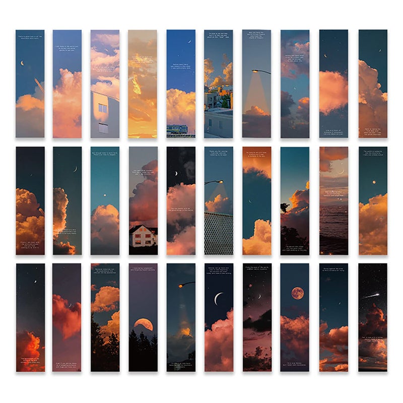 Doraking 30PCS Vintage Scenery Theme Paper Bookmarks for Book Lovers Boxed Bookmarks Set Sky - Image 2