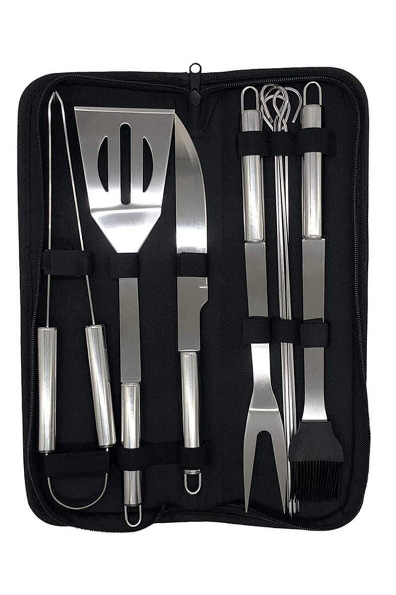 9pcs BBQ Tool Set Stainless Steel Barbecue Grilling Tools for Outdoor Camping Cooking with Carrying Bag Grill Accessories Kit for Backyard Picnic Party - Image 1