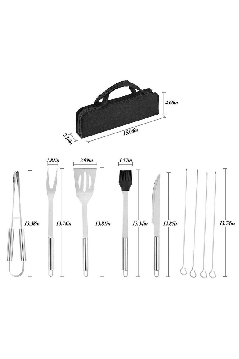 9pcs BBQ Tool Set Stainless Steel Barbecue Grilling Tools for Outdoor Camping Cooking with Carrying Bag Grill Accessories Kit for Backyard Picnic Party - Image 3