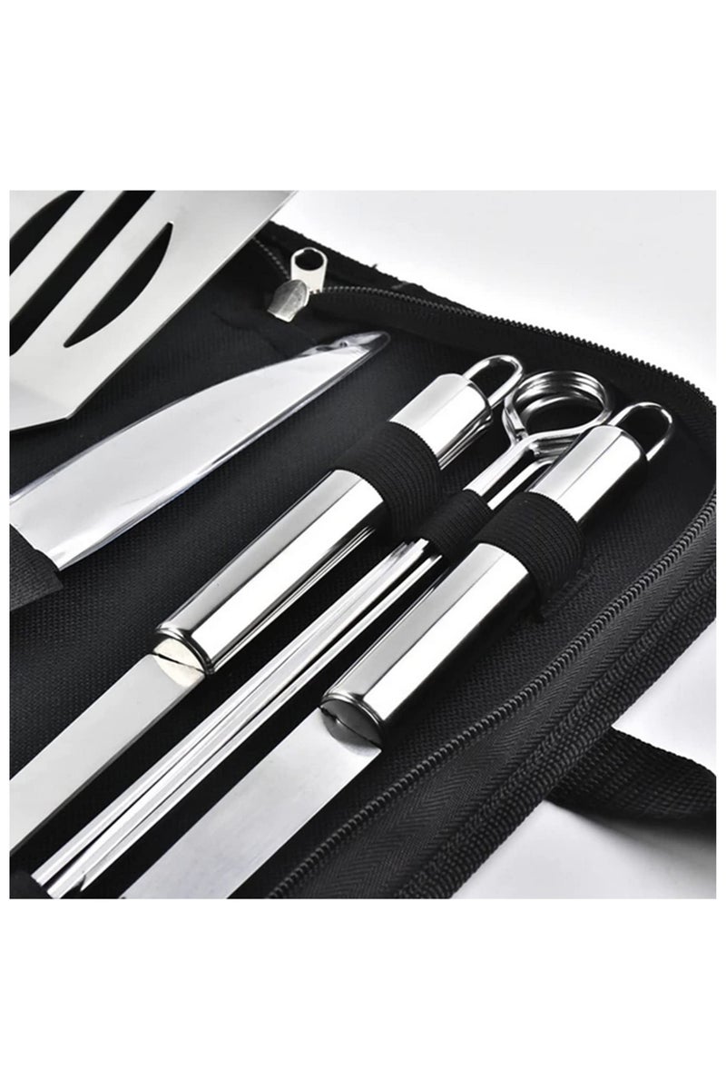 9pcs BBQ Tool Set Stainless Steel Barbecue Grilling Tools for Outdoor Camping Cooking with Carrying Bag Grill Accessories Kit for Backyard Picnic Party - Image 5