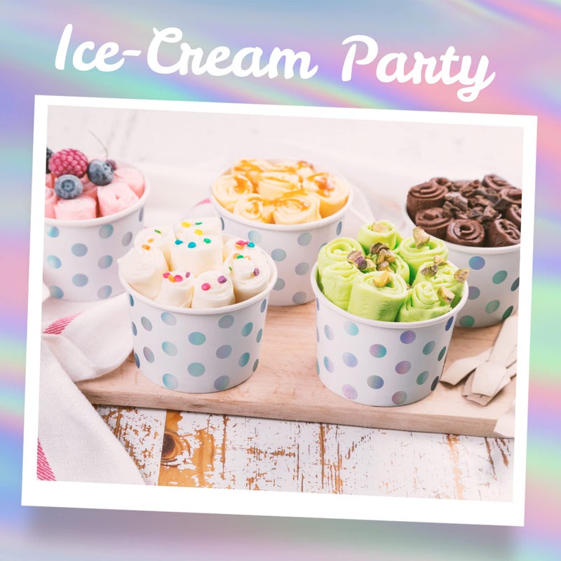 MATICAN Paper Ice Cream Cups - 50-Count 9-Oz Disposable Dessert Bowls for Hot or Cold Food  9-Ounce Party Supplies Treat Cups for Sundae  Frozen Yogurt  Soup  Silver Foil Polka Dots - Image 2
