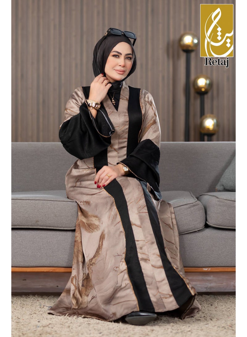 عباية حريمي خروج خامة ستان فاخرة - تصميم عصري بلونين عبايه نسائيه أنيقه(مقاس 1 تلبيس من 60 الي 85 ك / مقاس 2 تلبيس من 85 الي 120 ك) - Image 3