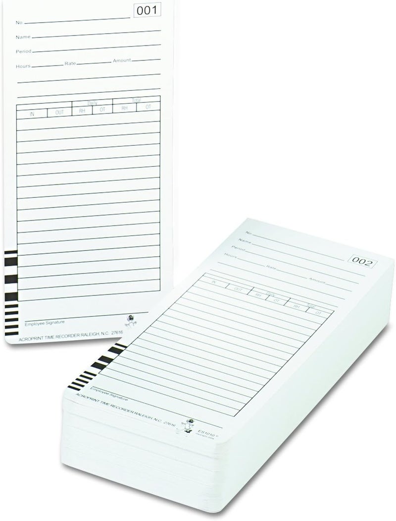 Acroprint 09-9111-000 Totalizing Payroll Recorder Time Cards ES1010, Pack of 100 Cards, Numbered, Employee Signature Line - Image 2
