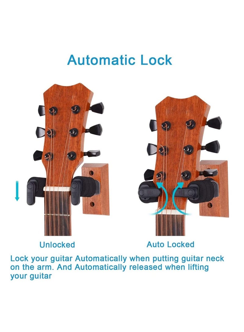 SOLARAE حامل جدار الجيتار مع قفل تلقائي لحامل الجيتار واليوكوليلي قاعدة خشبية صلبة حامل خطاف للجيتارات الصوتية والكلاسيكية والكهربائية وجيتارات الباس واليوكوليلي والفيولينات حماية آمنة - Image 3