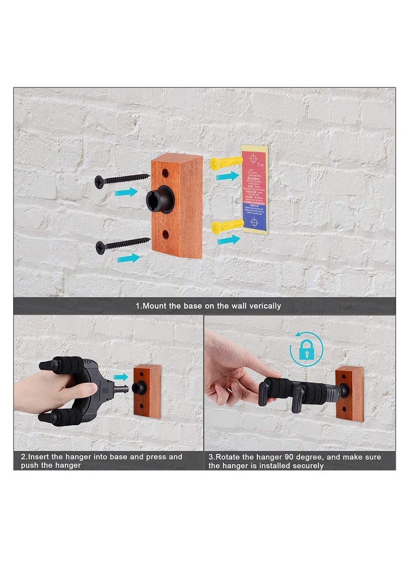 SOLARAE حامل جدار الجيتار مع قفل تلقائي لحامل الجيتار واليوكوليلي قاعدة خشبية صلبة حامل خطاف للجيتارات الصوتية والكلاسيكية والكهربائية وجيتارات الباس واليوكوليلي والفيولينات حماية آمنة - Image 4