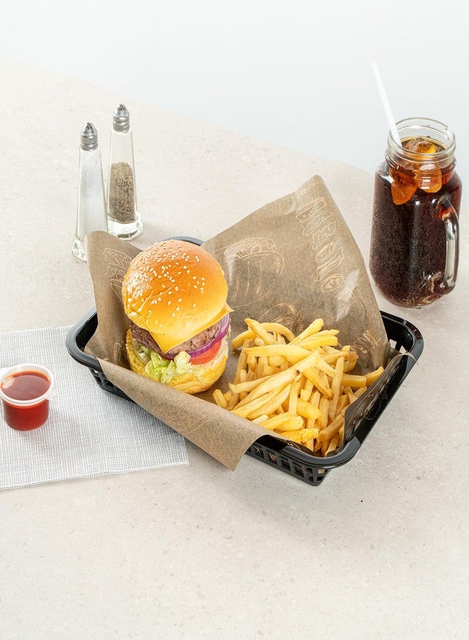 ريستورنت وير سلال تقديم الوجبات السريعة من ريستورانت وير، عبوة من 10 قطع، مستطيلة الشكل، مصنوعة من البلاستيك، مقاس 11.8 × 8.47 بوصة، قابلة لإعادة الاستخدام، آمنة للاستخدام في الميكروويف وغسالة الصحون، لون أسود، مناسبة لتقديم اللفائف والسندويشات والبرغر. - Image 4