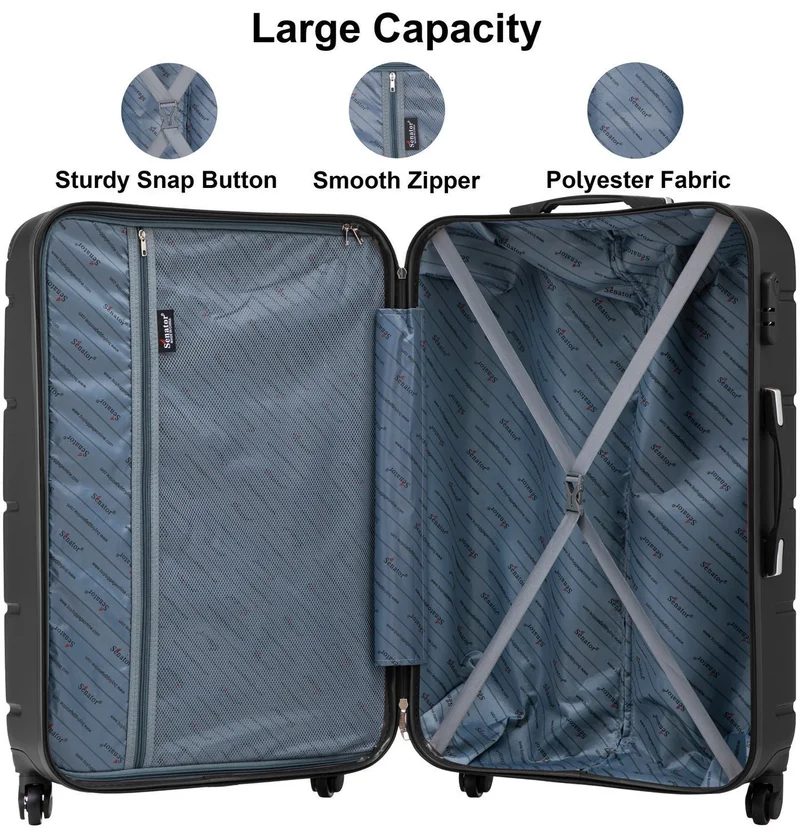 Senator Black Hard Case Travel Bags Trolley Luggage Set of 4 ABS Lightweight Suitcase with 4 Spinner Wheels A1012, Black  | Best Price UAE