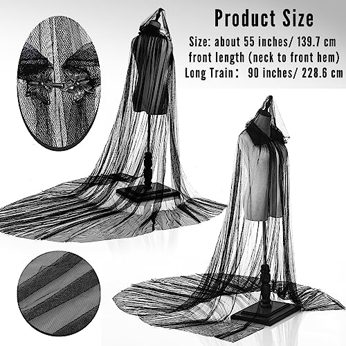 Hercicy Halloween Lace Cape Full Length Hooded Cloak Gothic Witch Sheer Cape for Cosplay Vampire Costume Wedding(Black,Classic) - Image 4