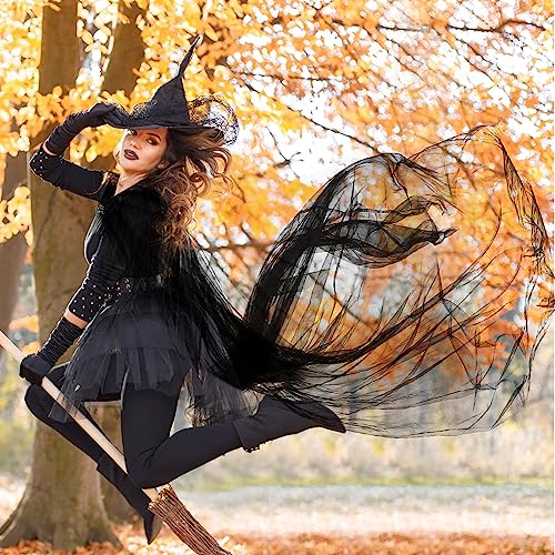 Hercicy Halloween Lace Cape Full Length Hooded Cloak Gothic Witch Sheer Cape for Cosplay Vampire Costume Wedding(Black,Classic) - Image 2