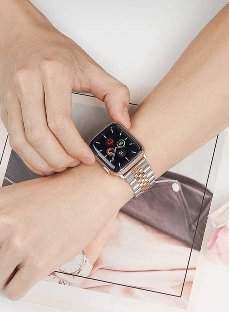Gravity Replacement Band Compatible with Apple Watch ,40mm / 38mm Stainless Steel Solid Strap Metal Bracelet for Apple Watch Series 7 6 5 4 3 2 SE (Silver + Rose Gold) - Image 5