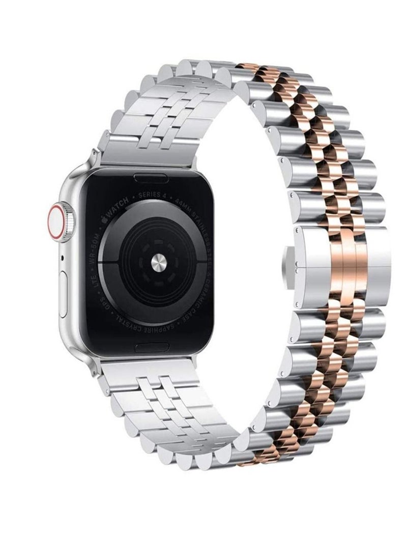 Gravity Replacement Band Compatible with Apple Watch ,40mm / 38mm Stainless Steel Solid Strap Metal Bracelet for Apple Watch Series 7 6 5 4 3 2 SE (Silver + Rose Gold) - Image 2