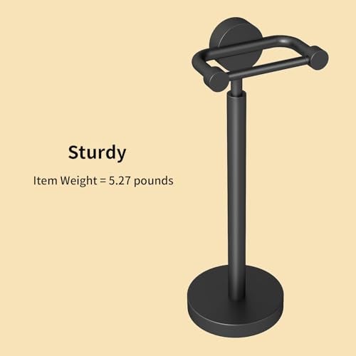YUMORE Free Standing Toilet Paper Holder Stand, Heavy Weighted Base & Pivoting Arm, Modern Rustproof Stainless Steel TP Roll Holder for Bathroom, Matte Black - Image 4