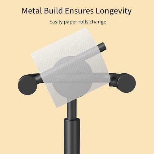 YUMORE Free Standing Toilet Paper Holder Stand, Heavy Weighted Base & Pivoting Arm, Modern Rustproof Stainless Steel TP Roll Holder for Bathroom, Matte Black - Image 5