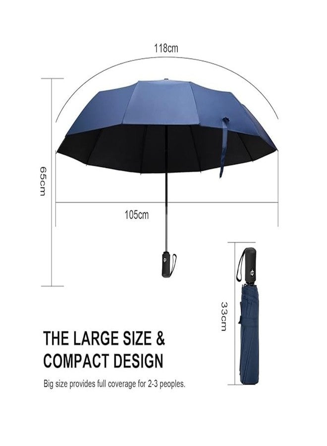 PUSHKH Compact Travel Umbrella Automatic Open and Folding Windproof Umbrella Portable for Outdoor Waterproof Rain Umbrella with Sun Protection & UV Protection, Blue - Image 5