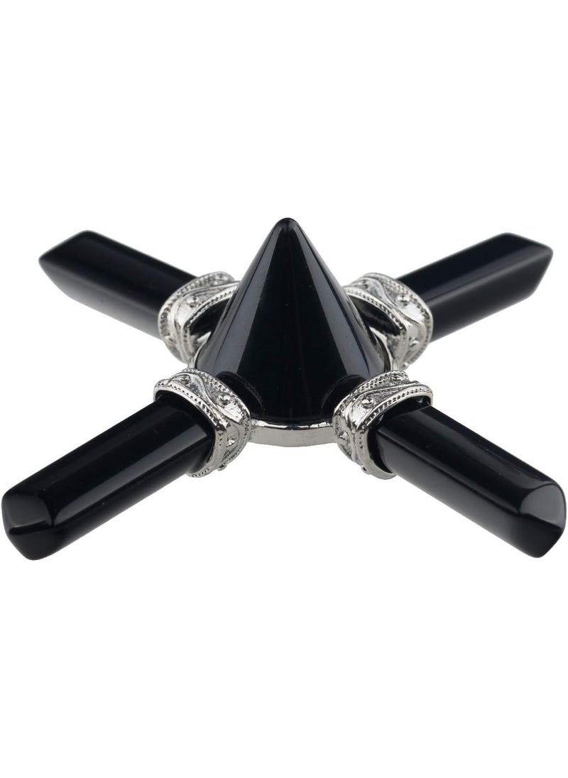 mookaitedecor mookaitedecor Black Obsidian Pyramid Energy Generator with 4 Healing Crystal Points Stone for Chakra Reiki Balancing Meditation 