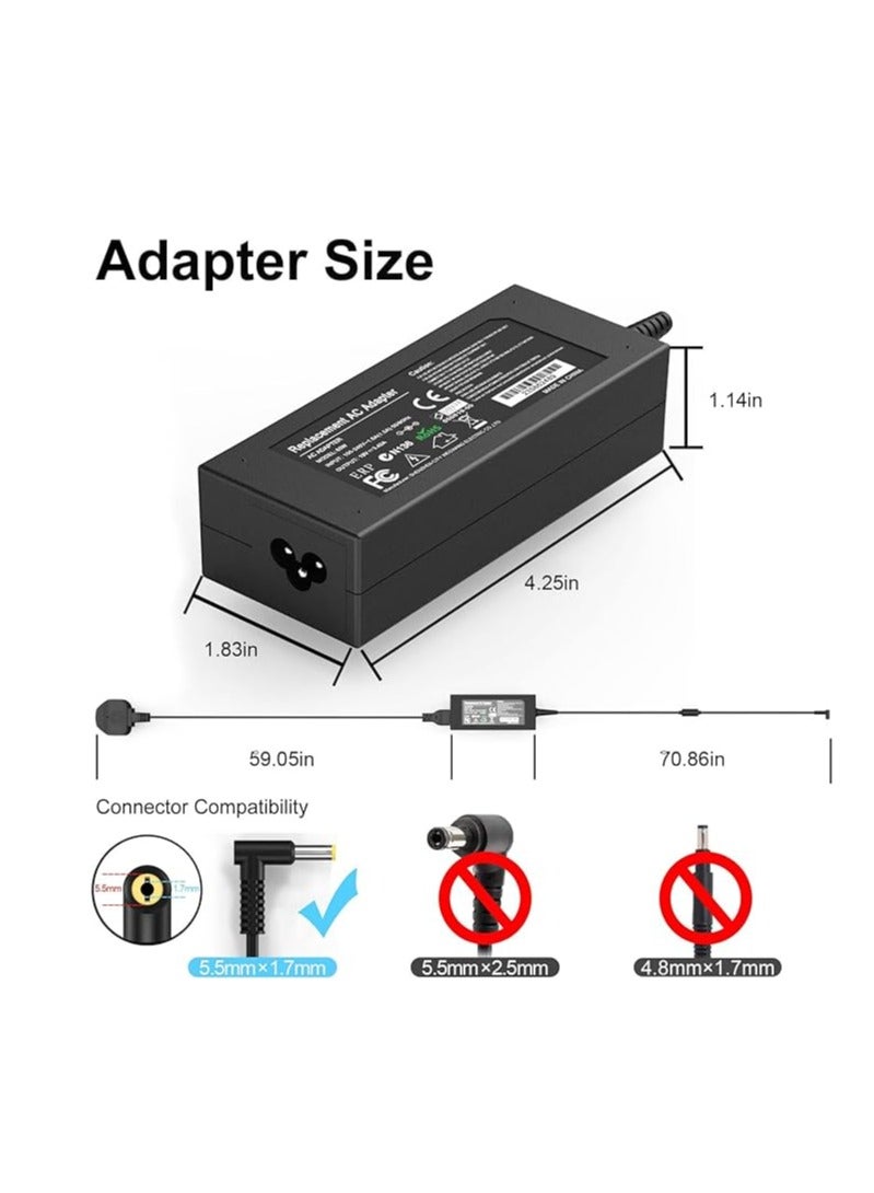 Terabyte Laptop Charger For Acer 65W/19V/3.42A AC Power Adapter Power Supply Replacement With Power Cord Compatible With Acer Aspire Acer ES1-511 E1 E3 E3-111 E5 and More - (5.5x1.7mm) - Image 2