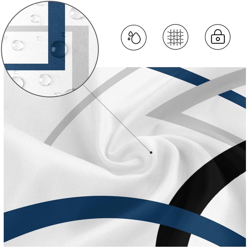 Kikiry Dark Blue and Black Shower Curtain 60''W x 72''L Abstract White Grey Gray Geometric Cross Checkered Modern Geometry Minimalist Neutral Simple Design Polyester Waterproof 12 Pack Plastic Hooks - Image 2