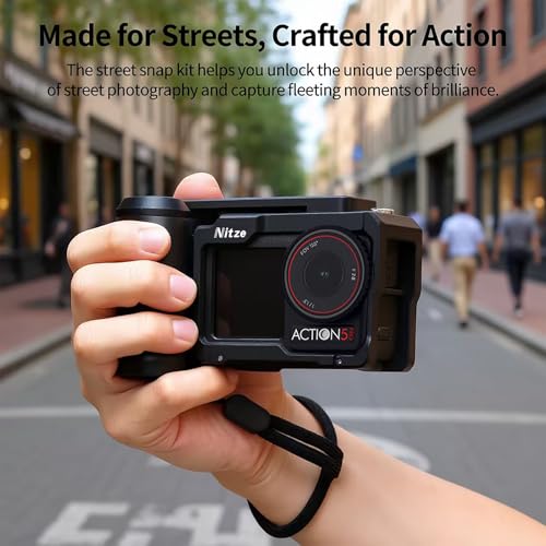 Nitze Street Snap Grip Kit for DJI Osmo Action 5 ProAction 4Action 3 Metal Xplorer Grip Kit with Cage Ergonomic Street Grip Wrist Strap and Cold Shoe Shutter Button TD04B - Image 3