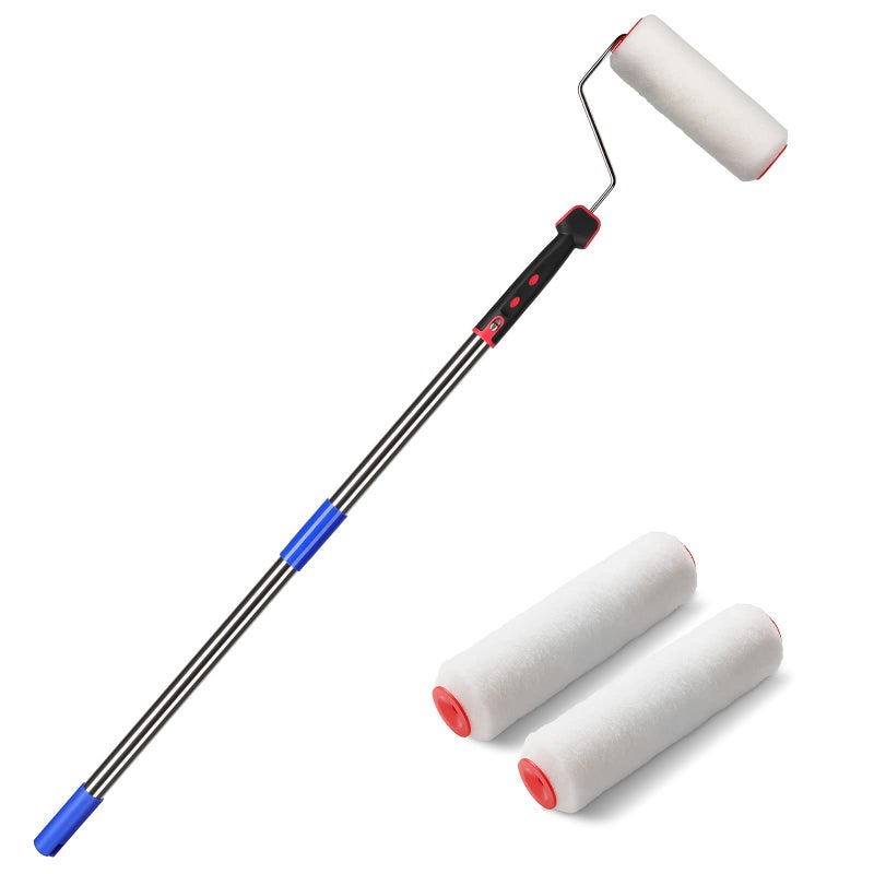 FLY HAWK Paint Roller4 FT Brush kit MultiFunction Paint Roller kit with House Paint Roller Brush Stainless Steel Pole New Splicing Rod Mural Brush for Walls and Ceiling White 4 FT