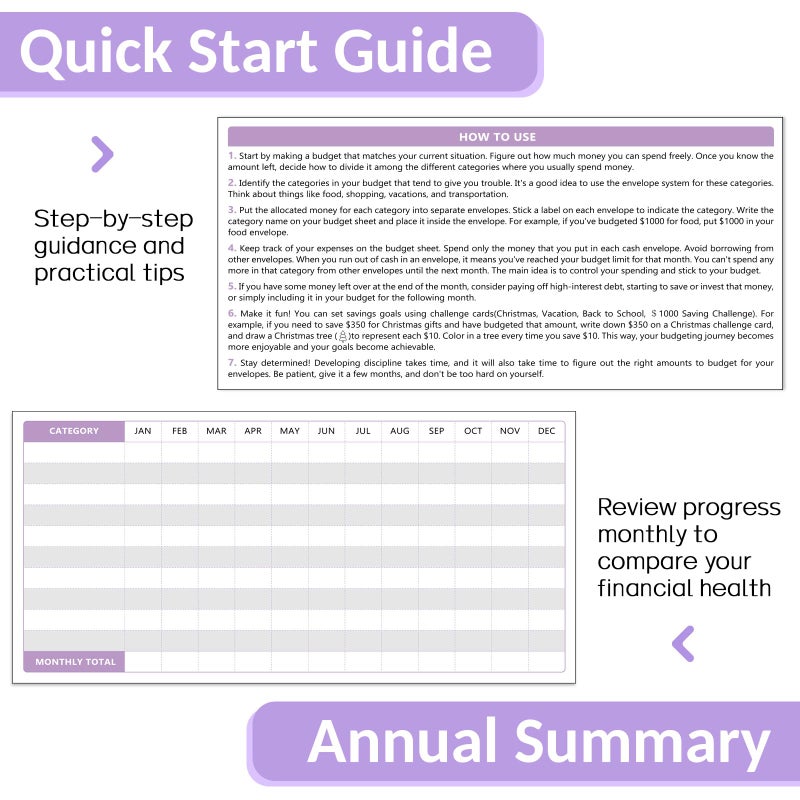 Sooez Budget Binder with Money Saving Challenge, Money Saving Binder with Cash Envelopes, Expense Sheets, Challenge Tracker & Category Labels, Envelope Savings Challenges Book for Home Office School - Image 4