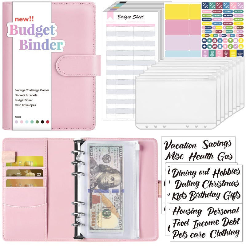 Sooez Budget Binder with Money Saving Challenge, Money Saving Binder with Cash Envelopes, Expense Sheets, Challenge Tracker & Category Labels, Envelope Savings Challenges Book for Home Office School - Image 1