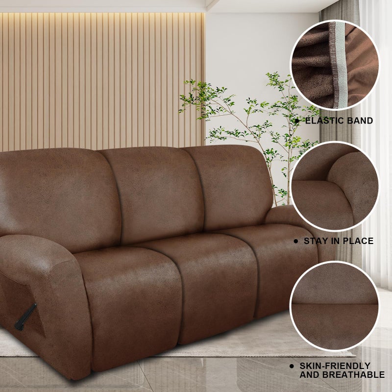molasofa Recliner Sofa Covers - Leather Like Recliner Sofa 3 Seater Recliner Couch Covers for 3 Cushion Couch 8 Pieces Washable Stretch Reclining Sofa Slipcovers (Brown) - Image 4