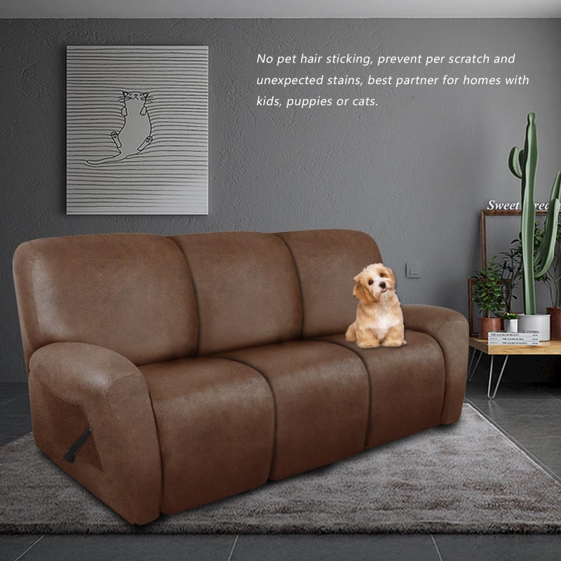 molasofa Recliner Sofa Covers - Leather Like Recliner Sofa 3 Seater Recliner Couch Covers for 3 Cushion Couch 8 Pieces Washable Stretch Reclining Sofa Slipcovers (Brown) - Image 2