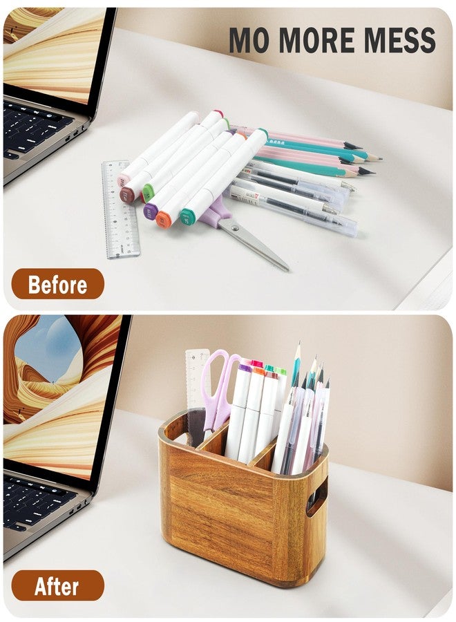 SWKHDKX Acacia Wooden Pen Holder, Pencil Holder Cups for Desk Makeup Storage Countertop, Remote Control Silverware Holder Office School Supplies Organizer - Image 5