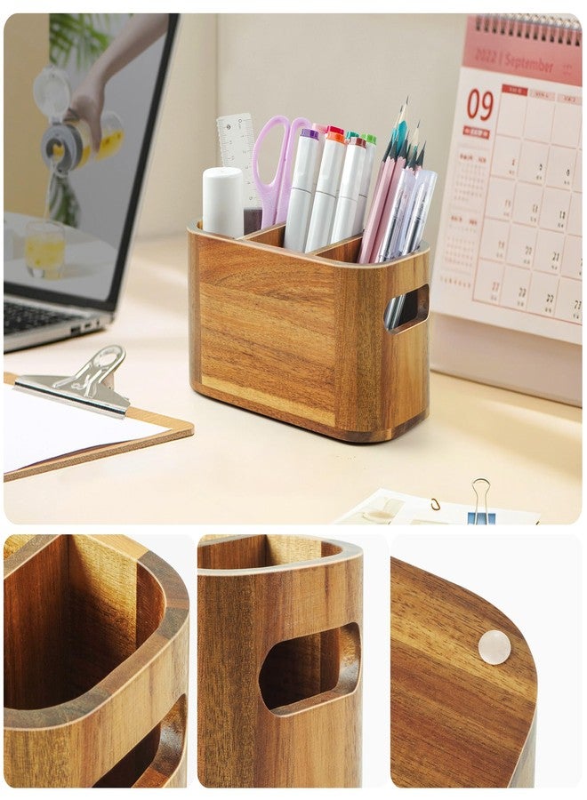 SWKHDKX Acacia Wooden Pen Holder, Pencil Holder Cups for Desk Makeup Storage Countertop, Remote Control Silverware Holder Office School Supplies Organizer - Image 3