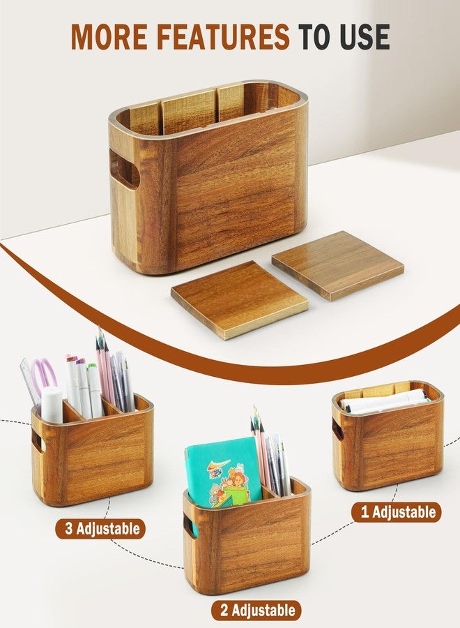 SWKHDKX Acacia Wooden Pen Holder, Pencil Holder Cups for Desk Makeup Storage Countertop, Remote Control Silverware Holder Office School Supplies Organizer - Image 2